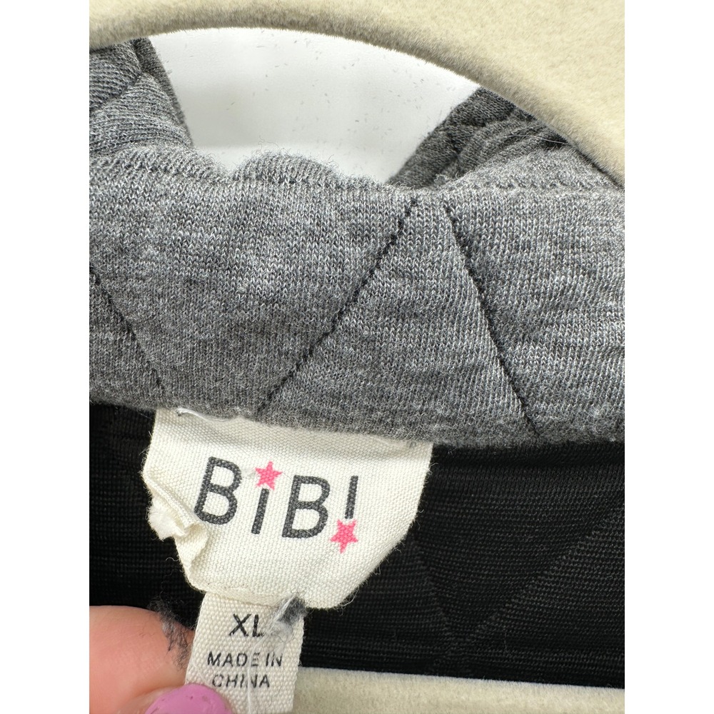 BiBi Womens Gray Quilted Pullover Sweatshirt Sz XL Cozy Chunky Colorblock Lounge - Picture 7 of 8